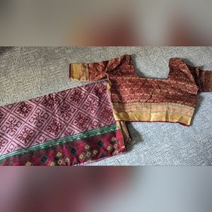 Red Patterned Saree & Matching Blouse